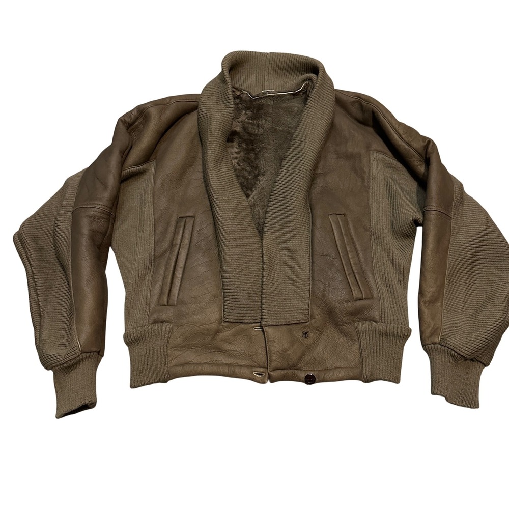 Made in Italy Luxury Shearling Lined Leather Bomber‎ Jacket Womens Olive Green
